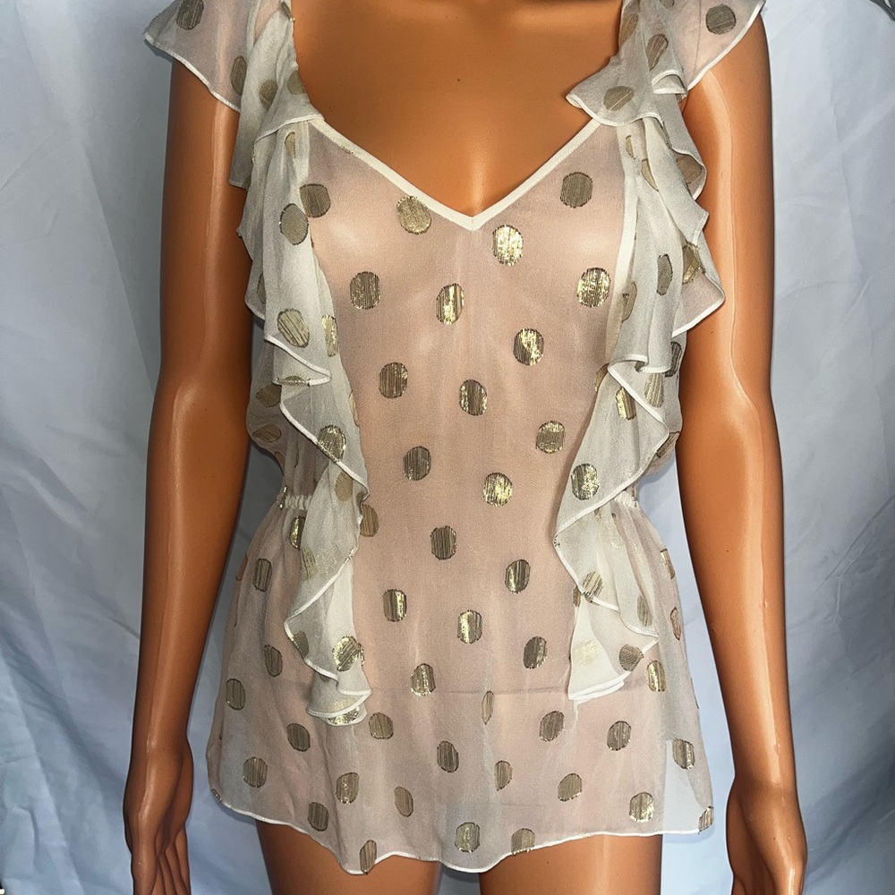Rebecca Taylor Gold Cream Sheer Ruffled Blouse